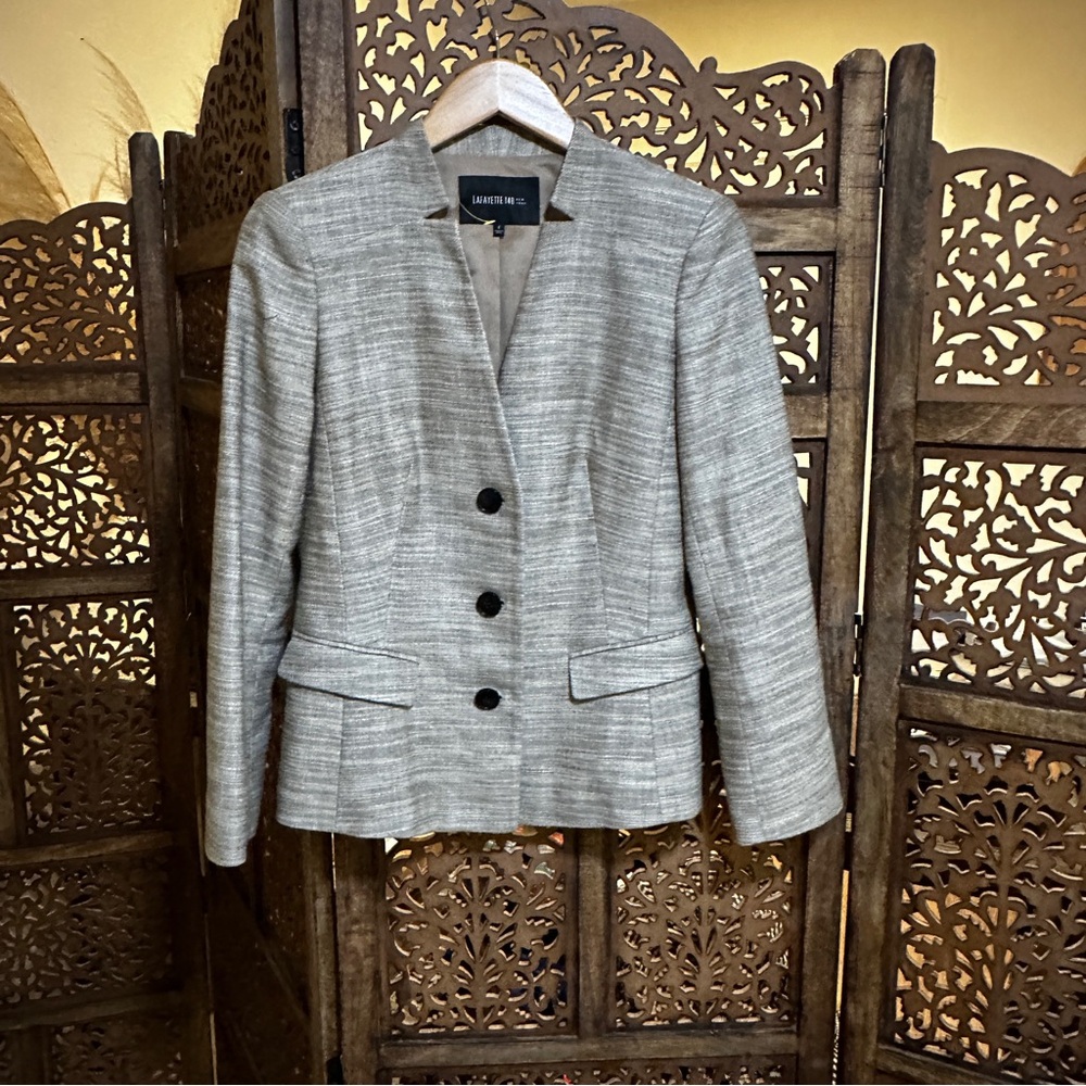 Lafayette 148 New York Linen Three Button Front Blazer Size 2
